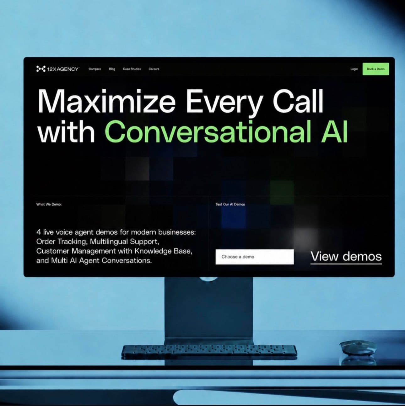12X Agency conversational AI experience displayed on a desktop monitor